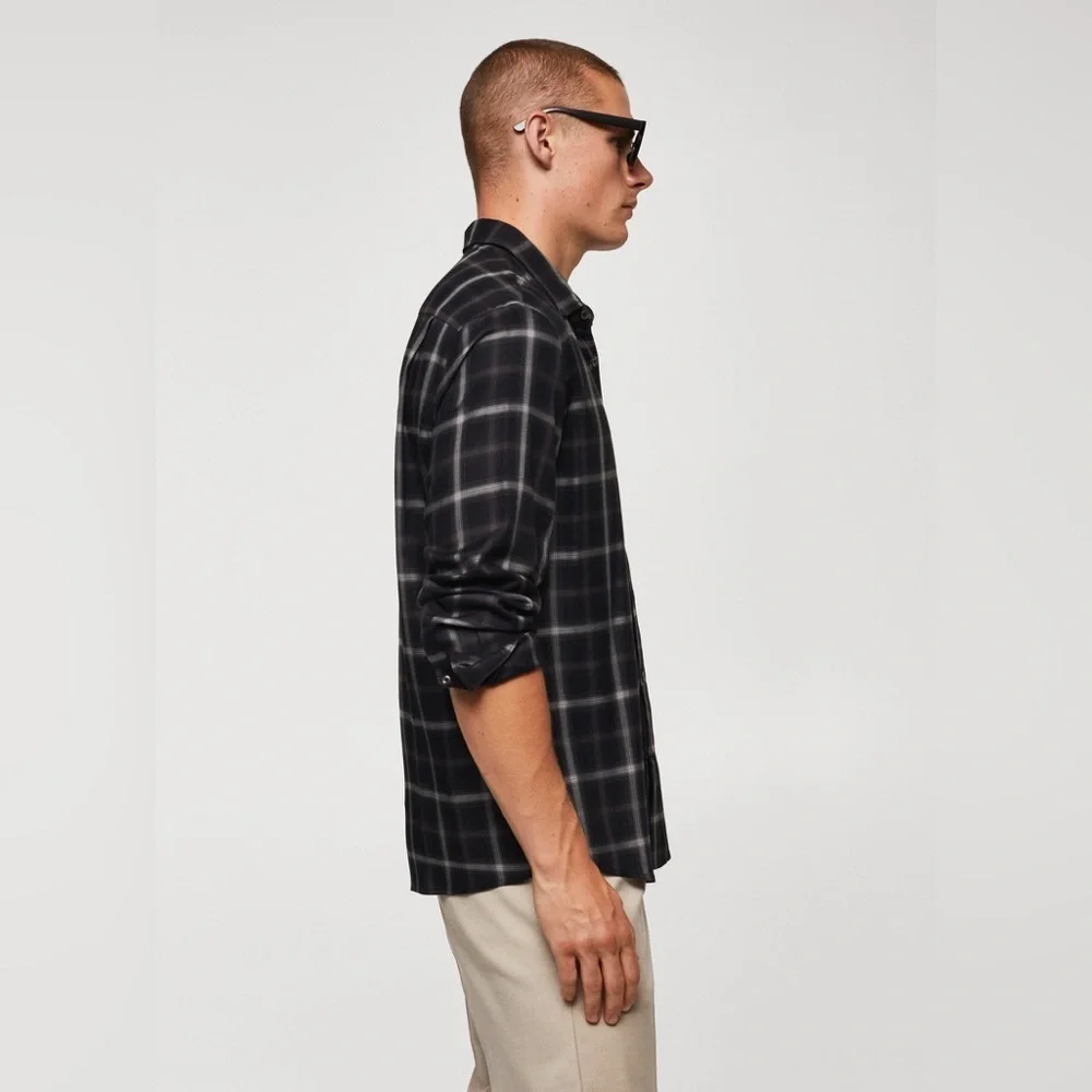Mango MNG Men's REGULAR-FIT WINDOWPANE SHIRT 100% Viscose